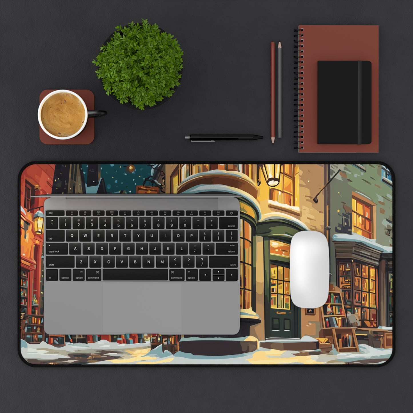 Christmas Bookstore Desk Mat, Winter Desk Decor