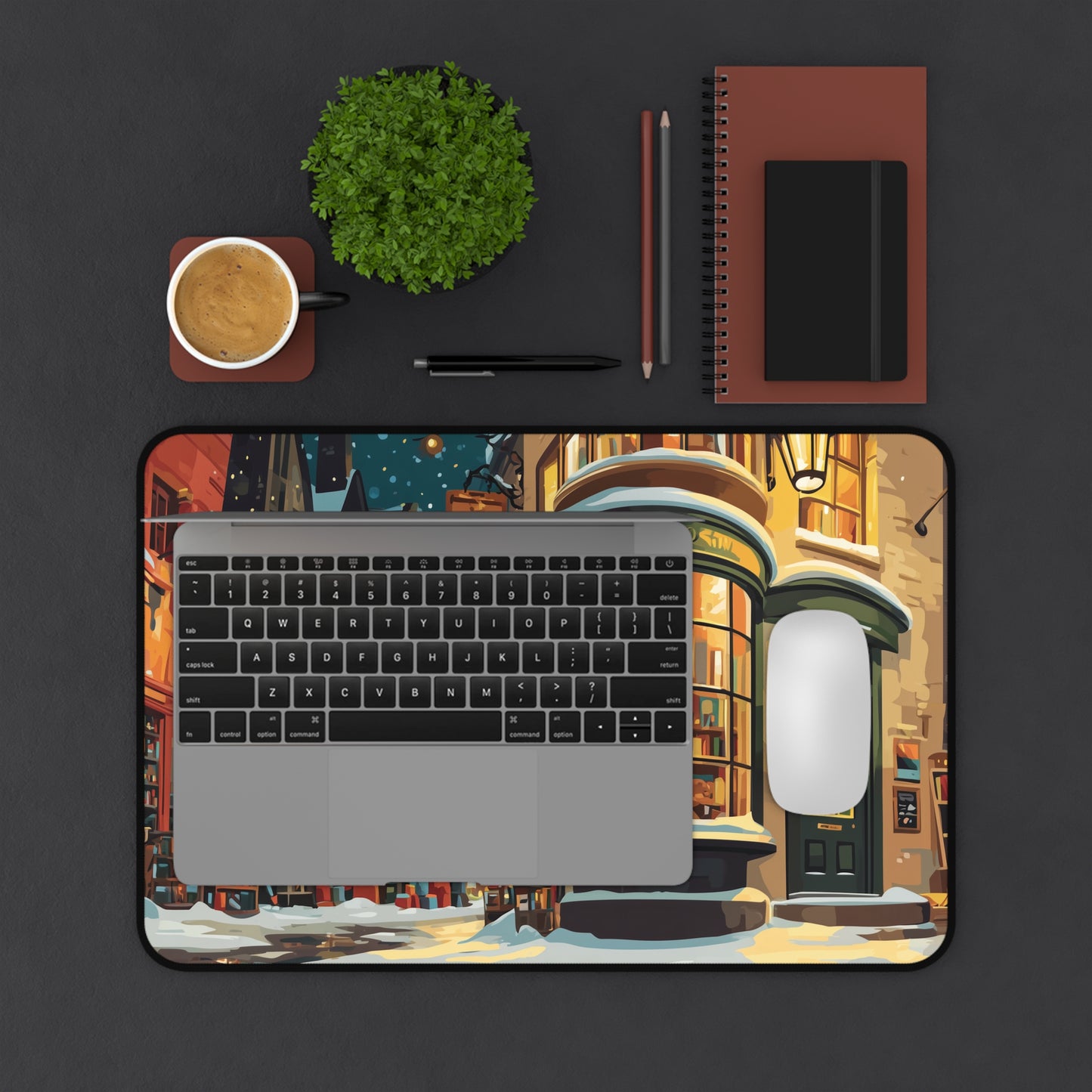 Christmas Bookstore Desk Mat, Winter Desk Decor