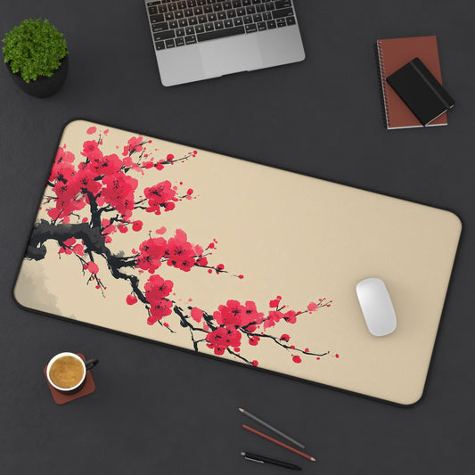 Cherry Blossom Desk Mat: Minimalist Japanese Sakura Mouse Pad