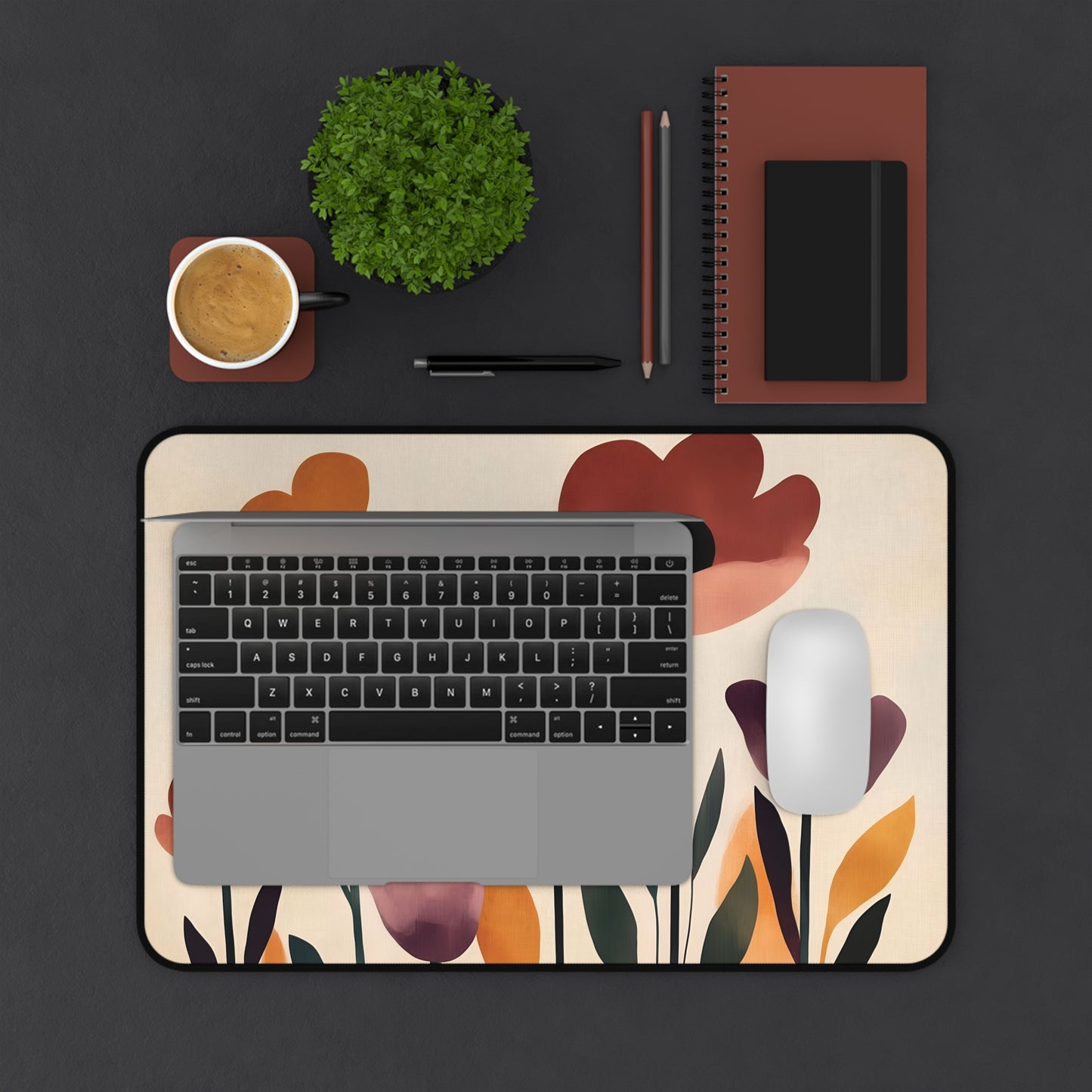 Minimalist Flower Desk Mat: Terracotta & Mustard Boho Design