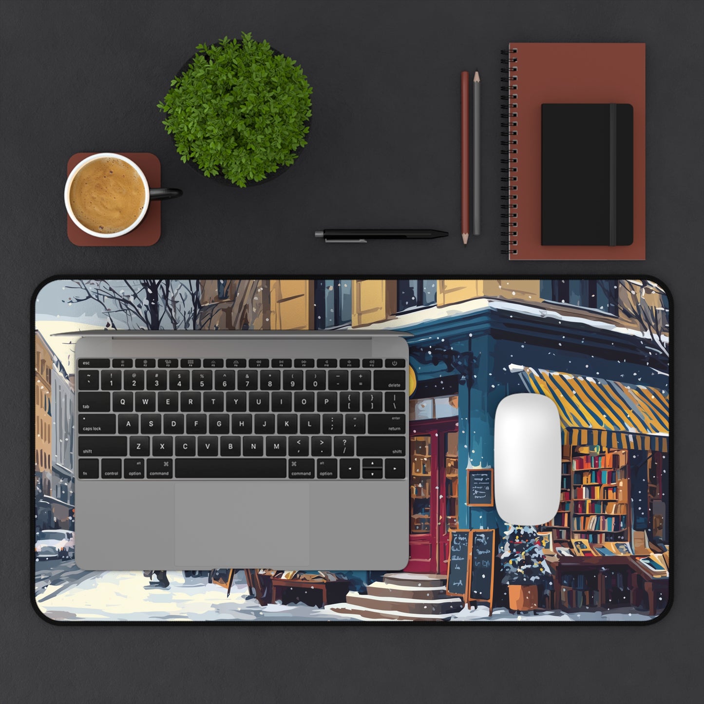Serene Christmas Desk Pad, Book Lovers Mouse Pad