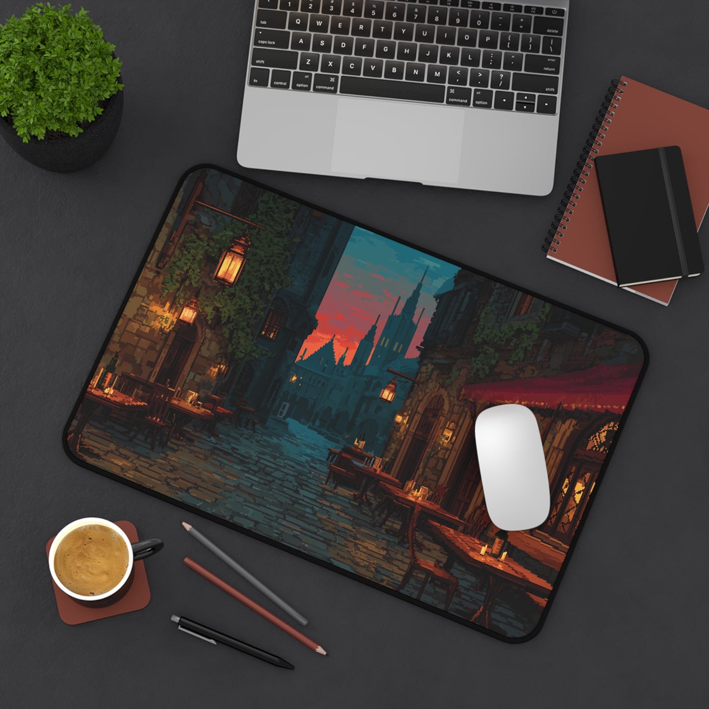 Pixel Art Mouse Pad: Medieval City Desk Mat