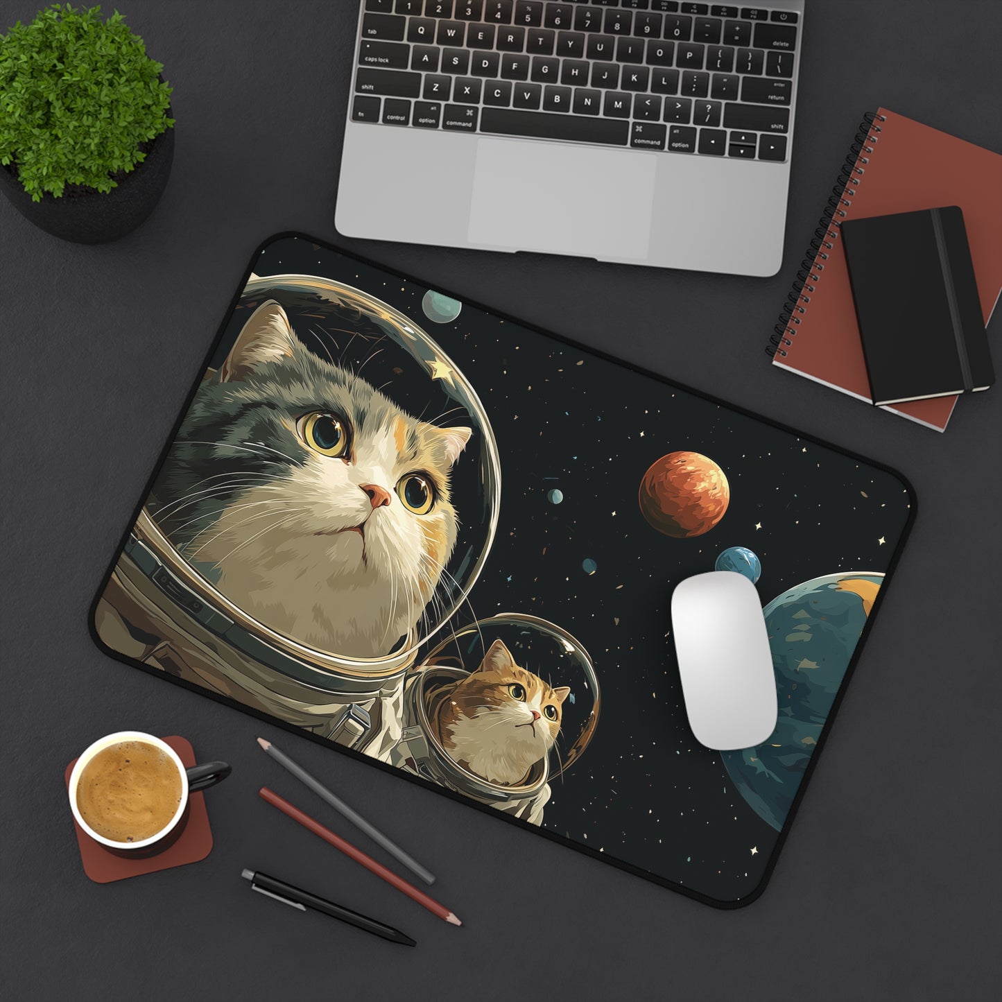 Astronaut Cats Desk Mat, Large Funny Space Gaming Mat