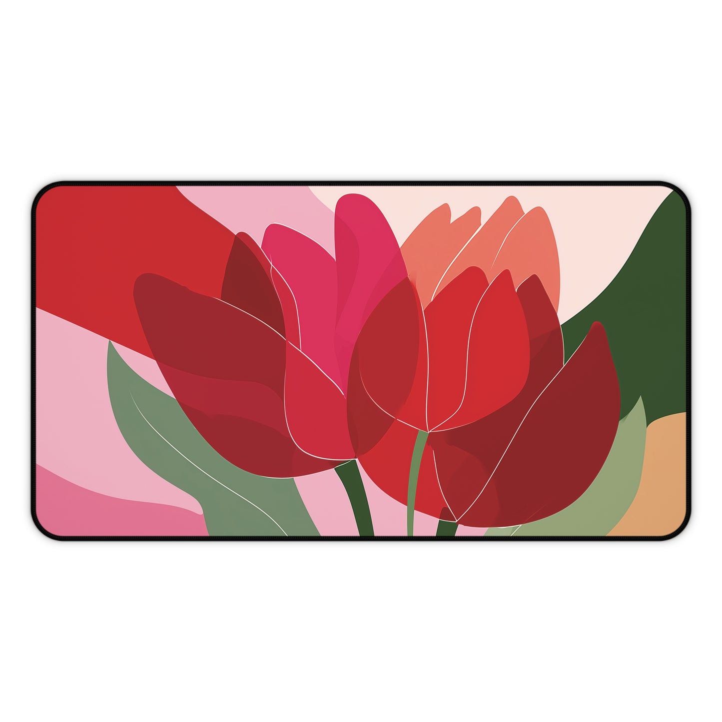 Abstract Tulip Desk Mat, Red & Pink Floral Mouse Pad