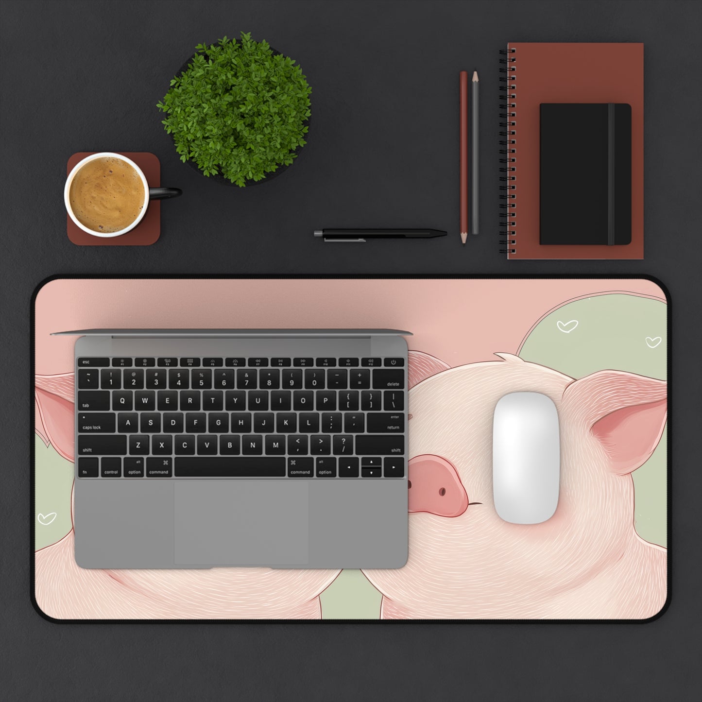 Pigs Desk Mat Kawaii Style, Piggy Large Desk Pad