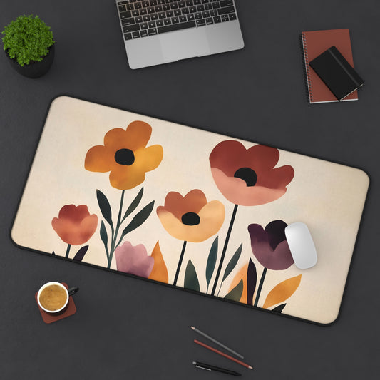 Minimalist Flower Desk Mat: Terracotta & Mustard Boho Design