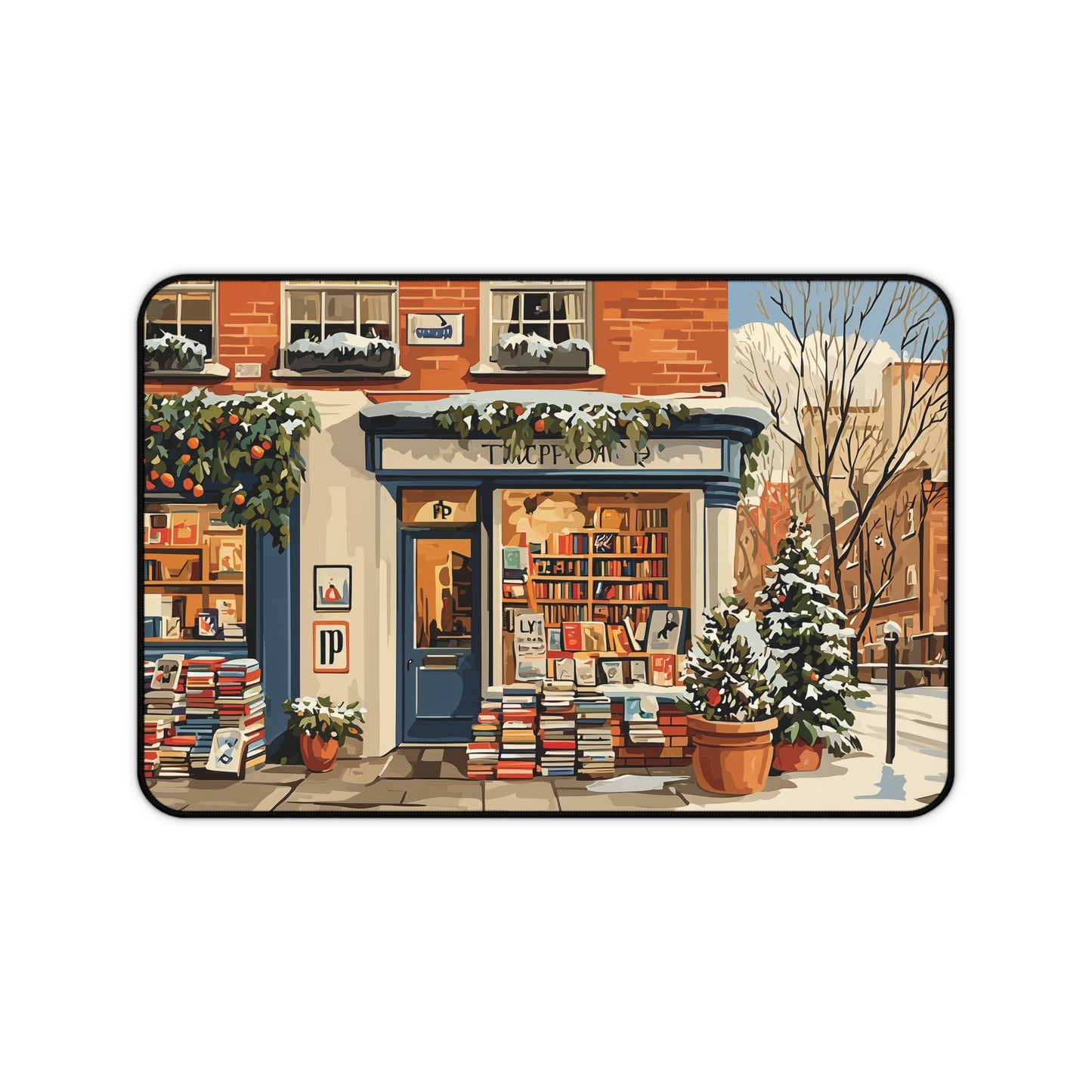 Cozy Winter Bookstore Desk Mat, Christmas Desk Decor