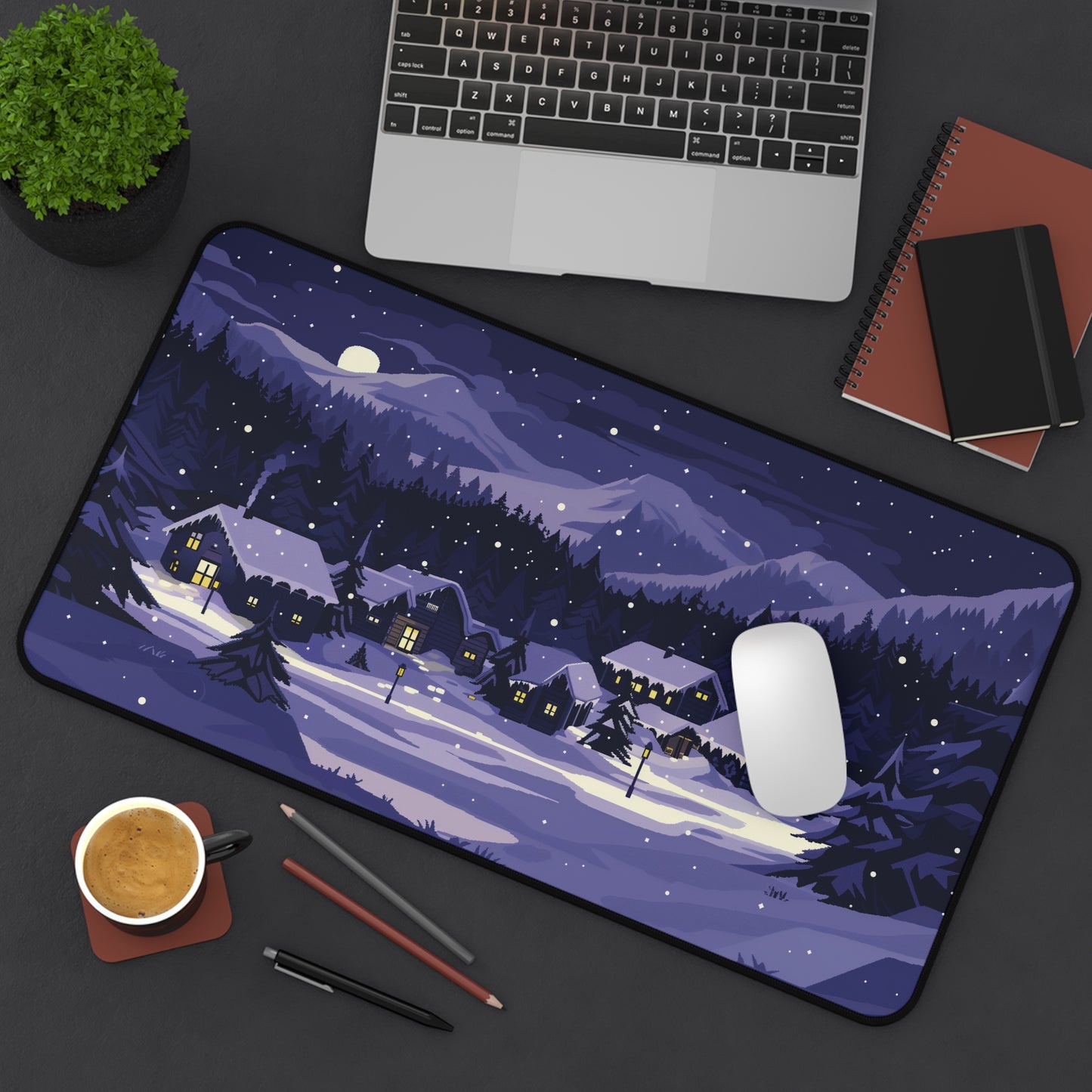 Moonlit Snowy Desk Mat, Christmas Mouse Pad Large for Gaming