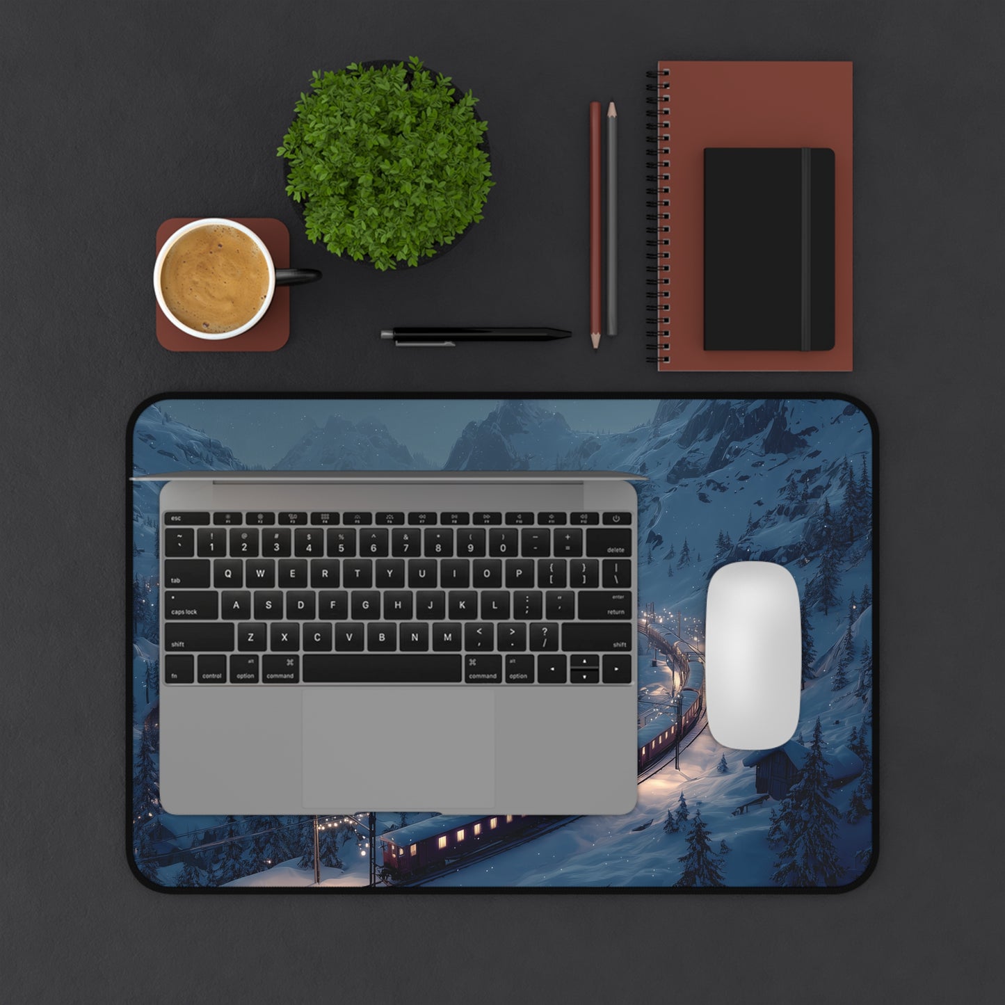 Christmas Train Desk Mat, Large Winter Mouse Pad