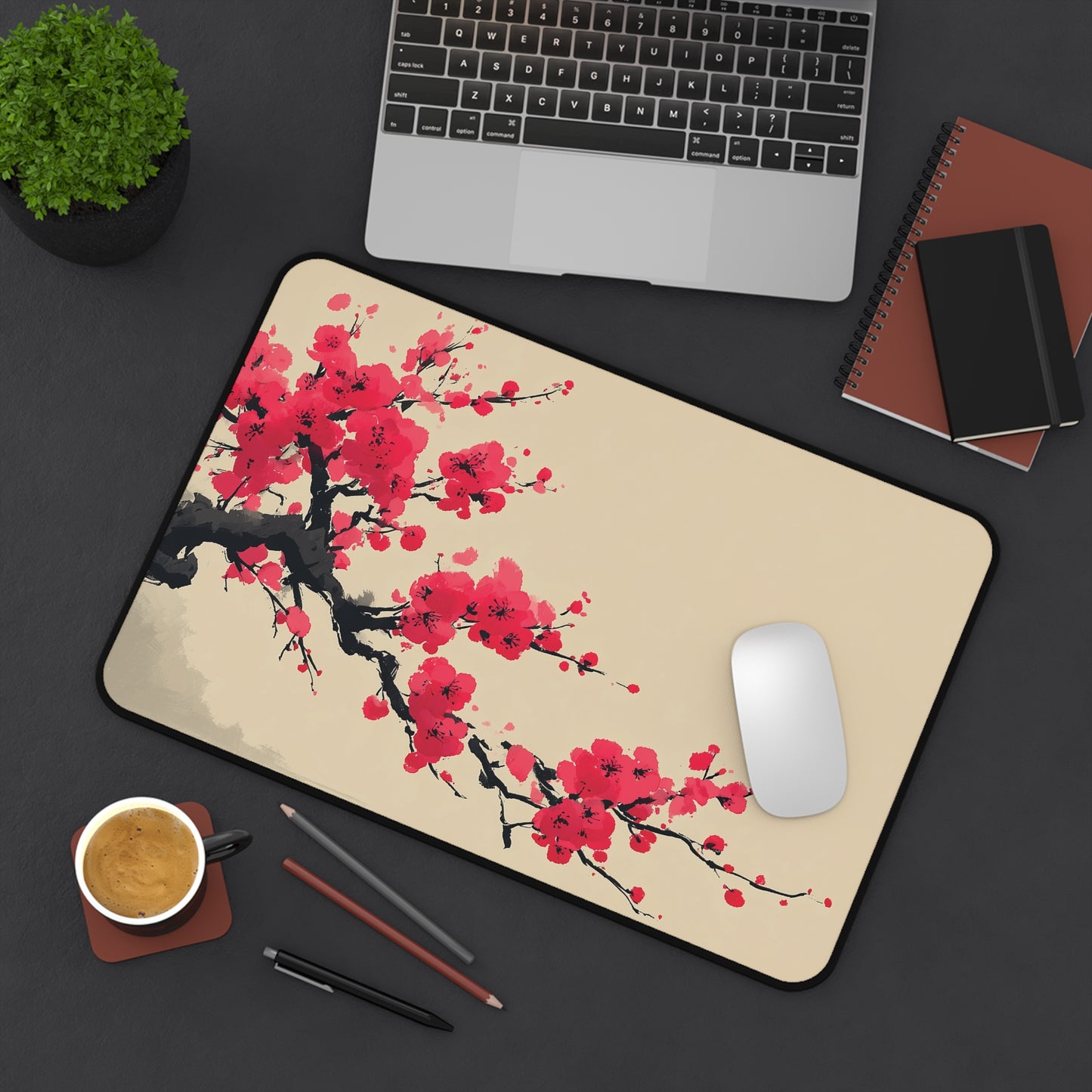 Cherry Blossom Desk Mat: Minimalist Japanese Sakura Mouse Pad
