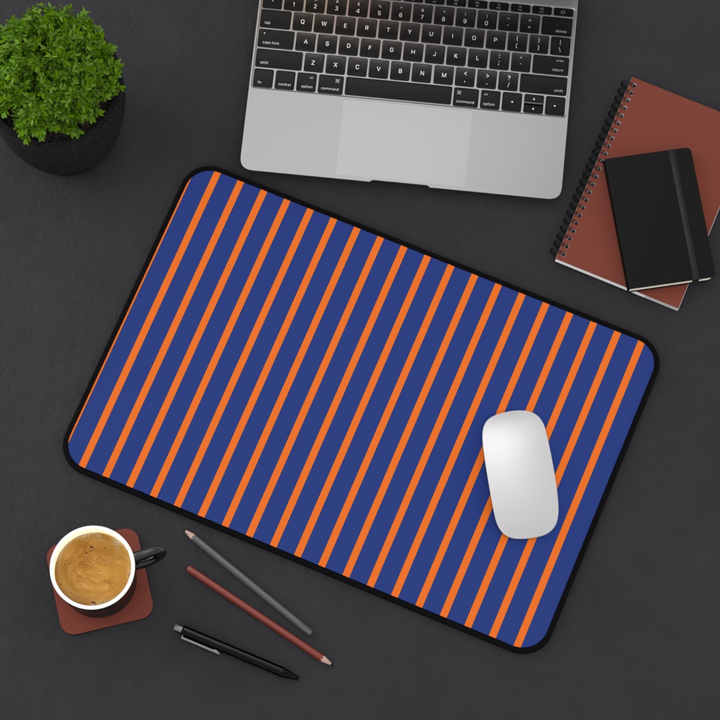 Blue & Orange Striped Desk Mat