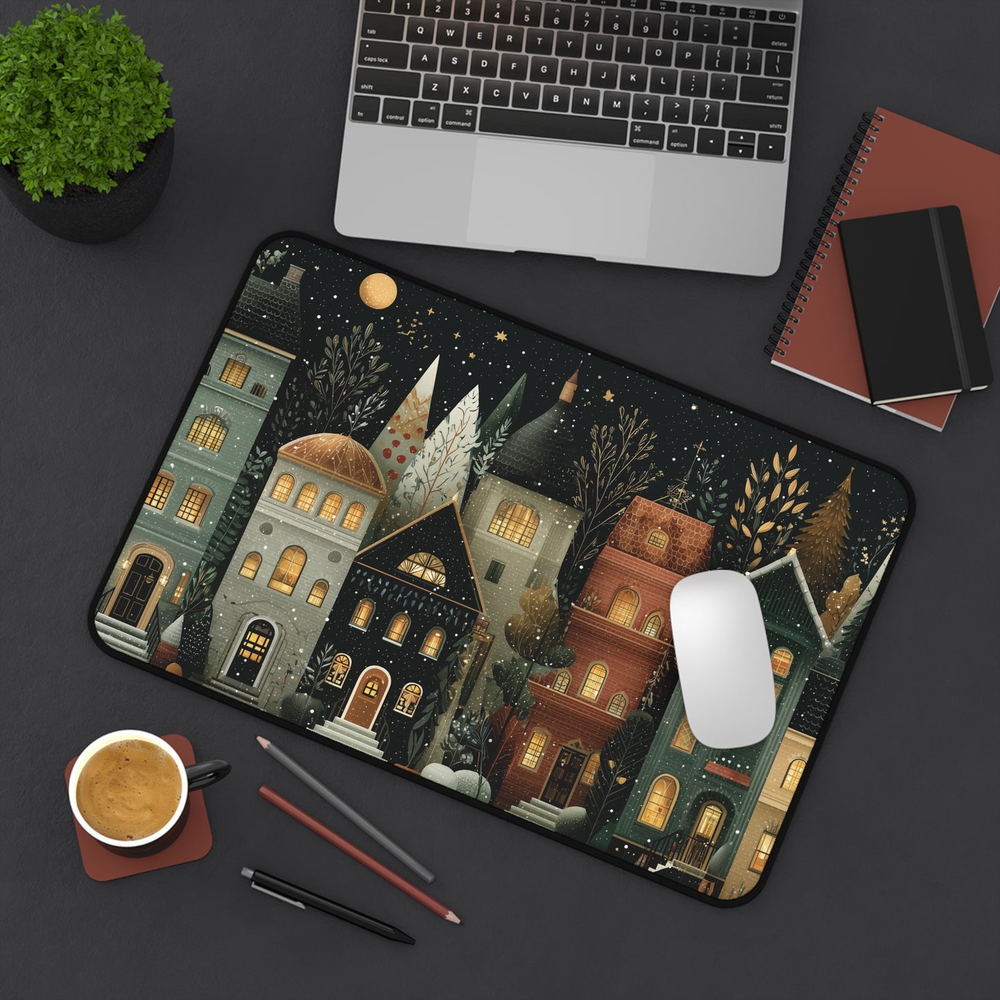 Snowy Christmas Desk Mat, Festive Winter Desk Pad