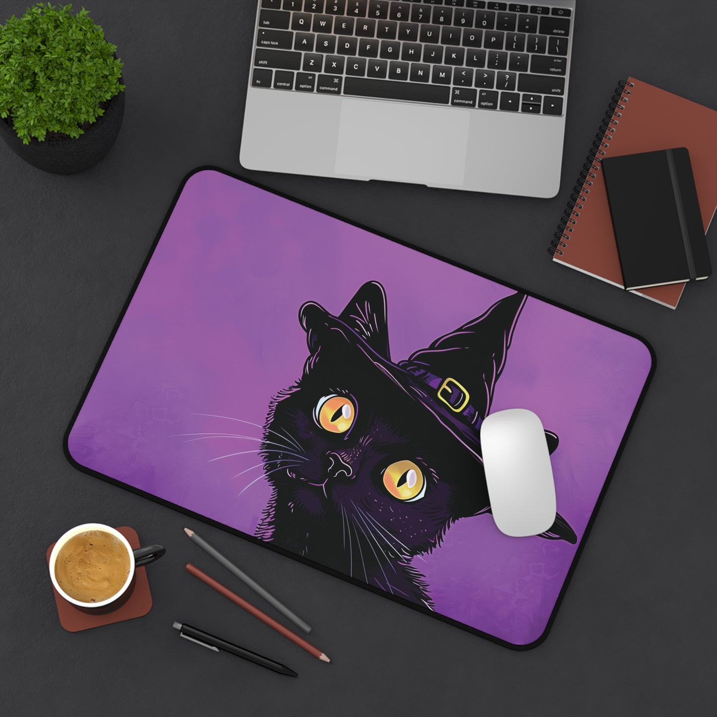Witchy Cat Keyboard Mat for Halloween Desk Decor