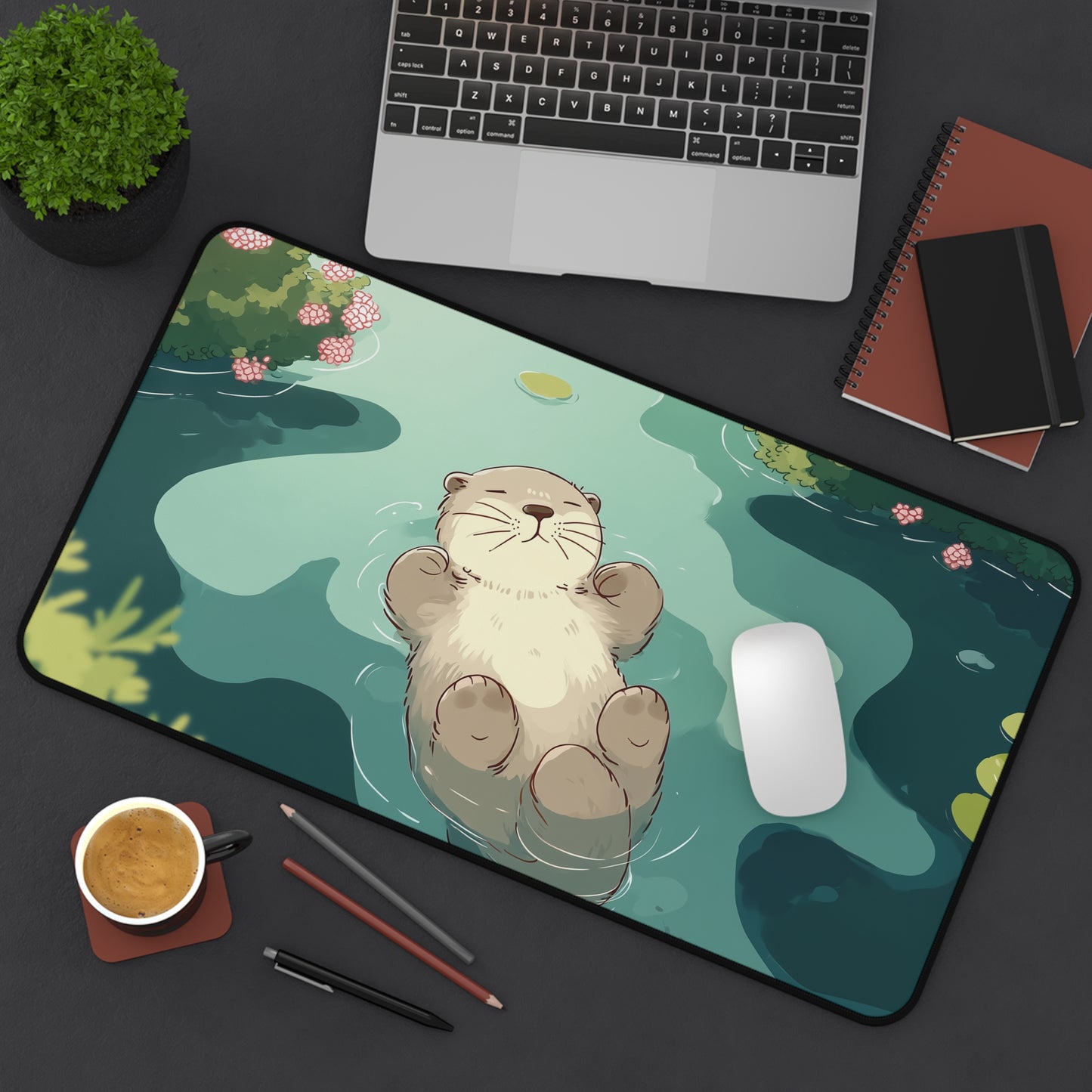 Otter Desk Mat Kawaii, Cute Serene Mouse Pad for Otter Lovers