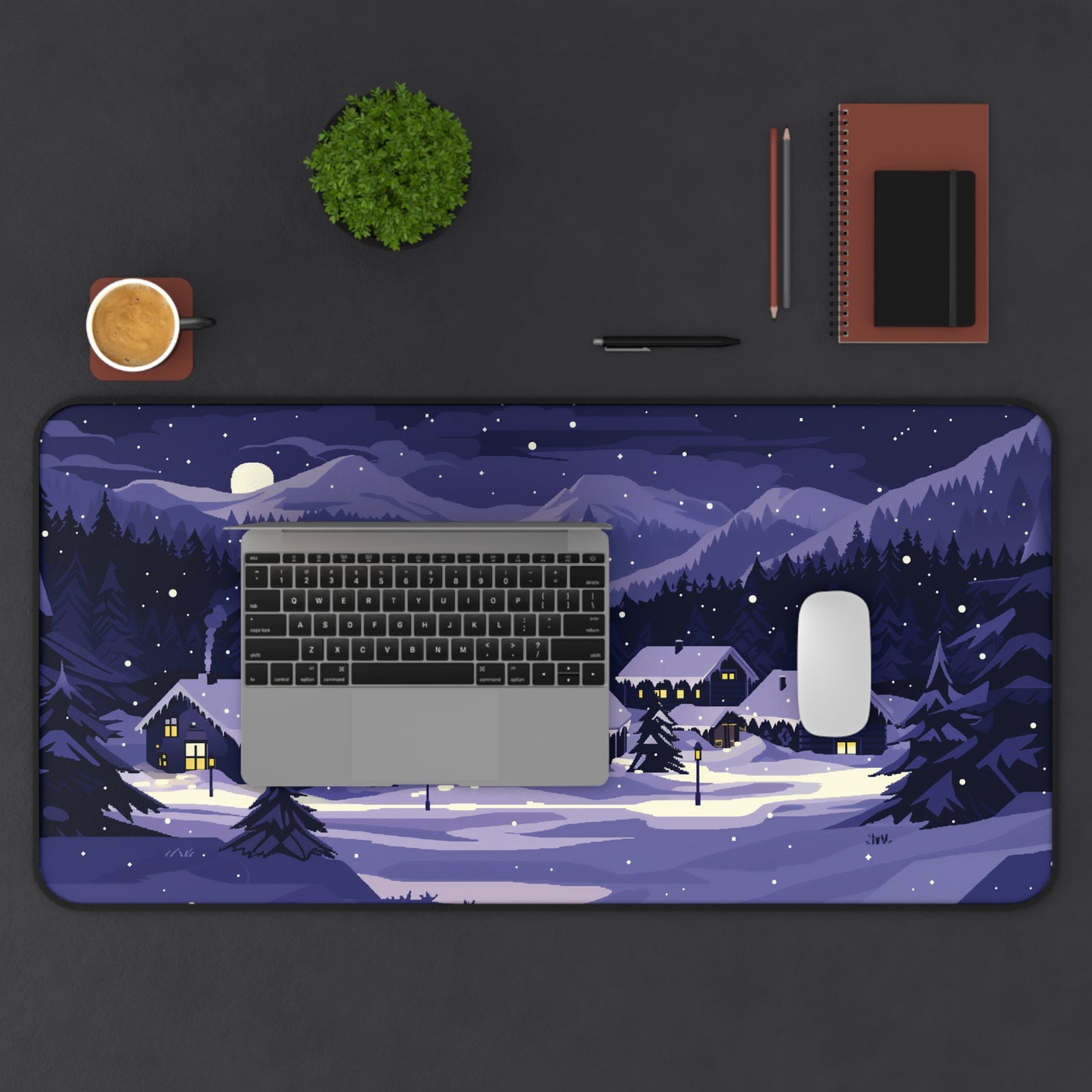Moonlit Snowy Desk Mat, Christmas Mouse Pad Large for Gaming