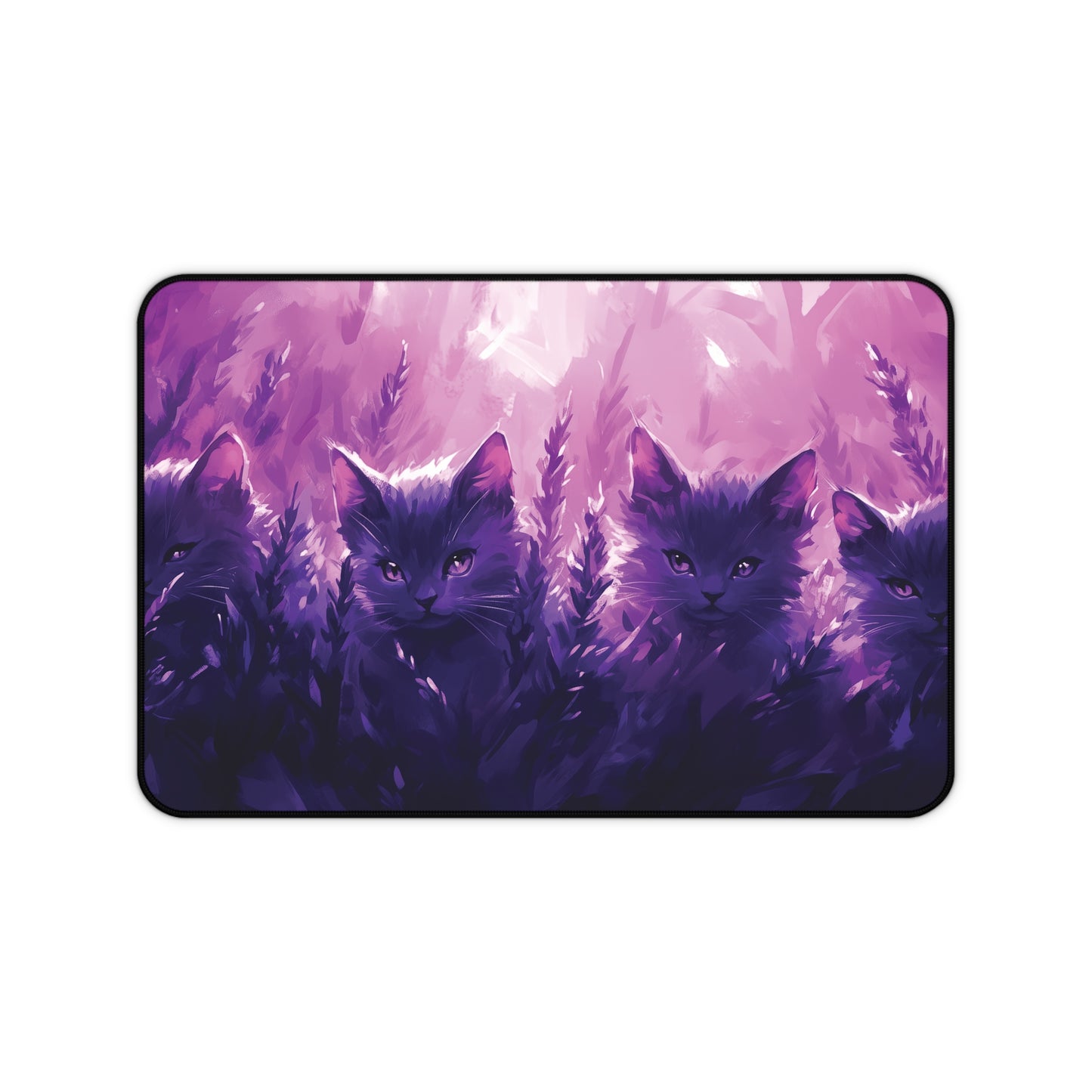 Lavander Cat Desk Mat, Aesthetic Purple Desk Pad, Mouse Pad for Cat Lovers
