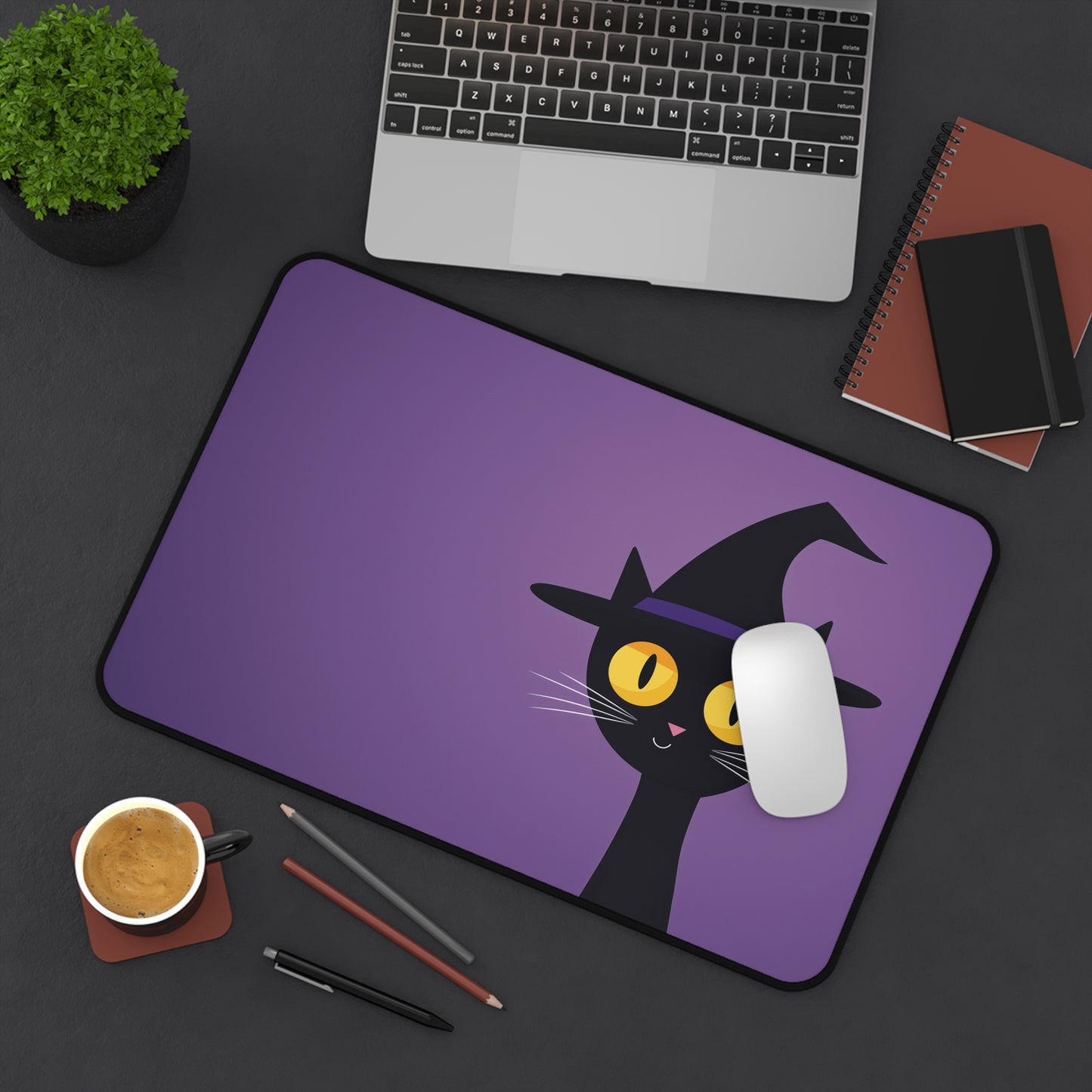 Spooky Cat Desk Mat, Purple Halloween MousePad XL