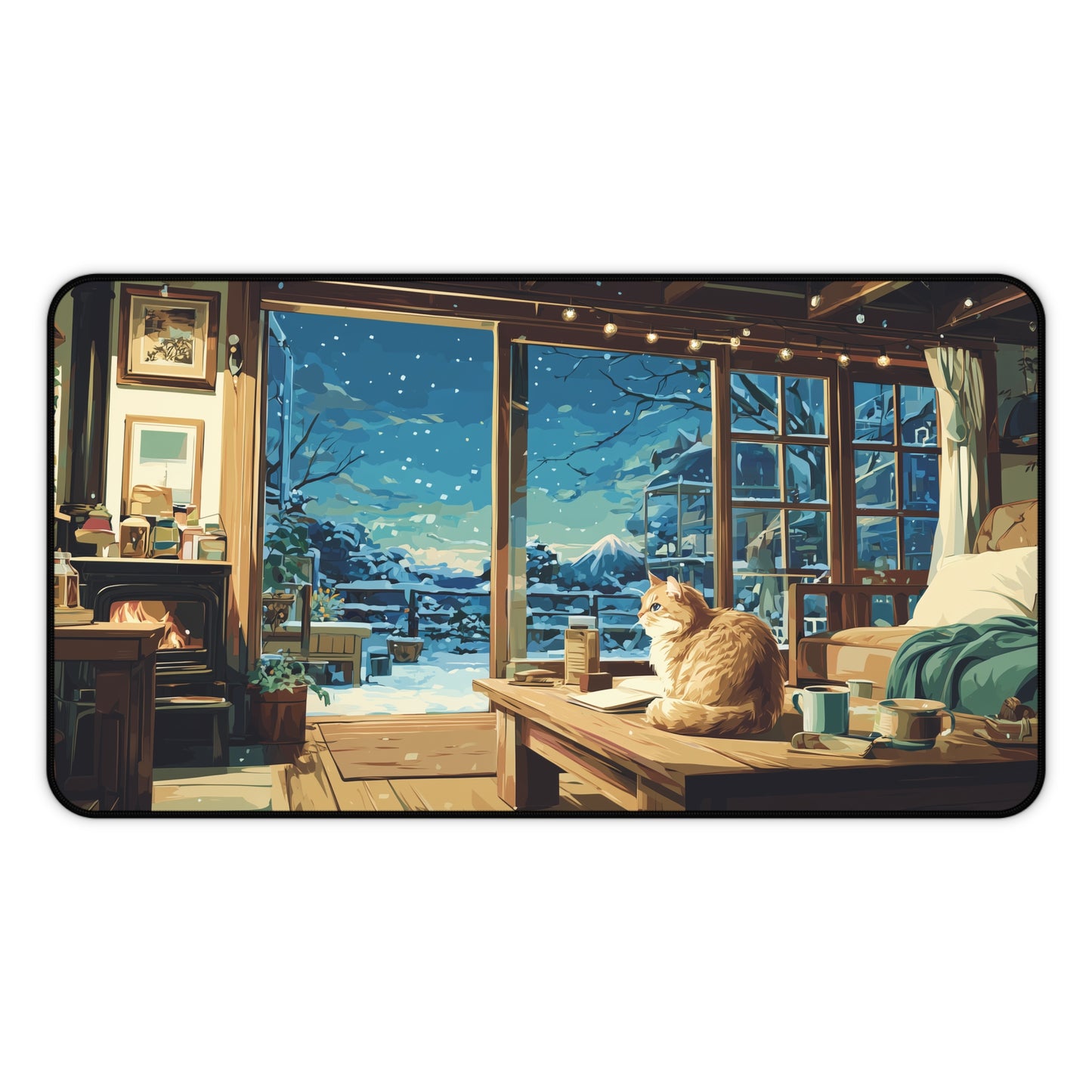 Winter Cat Desk Mat, Snowy Mouse Pad for Cat Lovers
