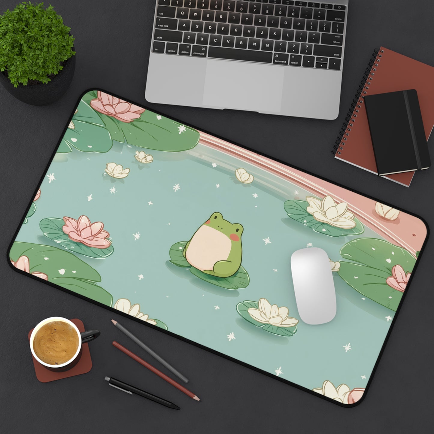 Cute Frog Gaming Mousepad Kawaii, Pastel Green Gamer Desk Pad