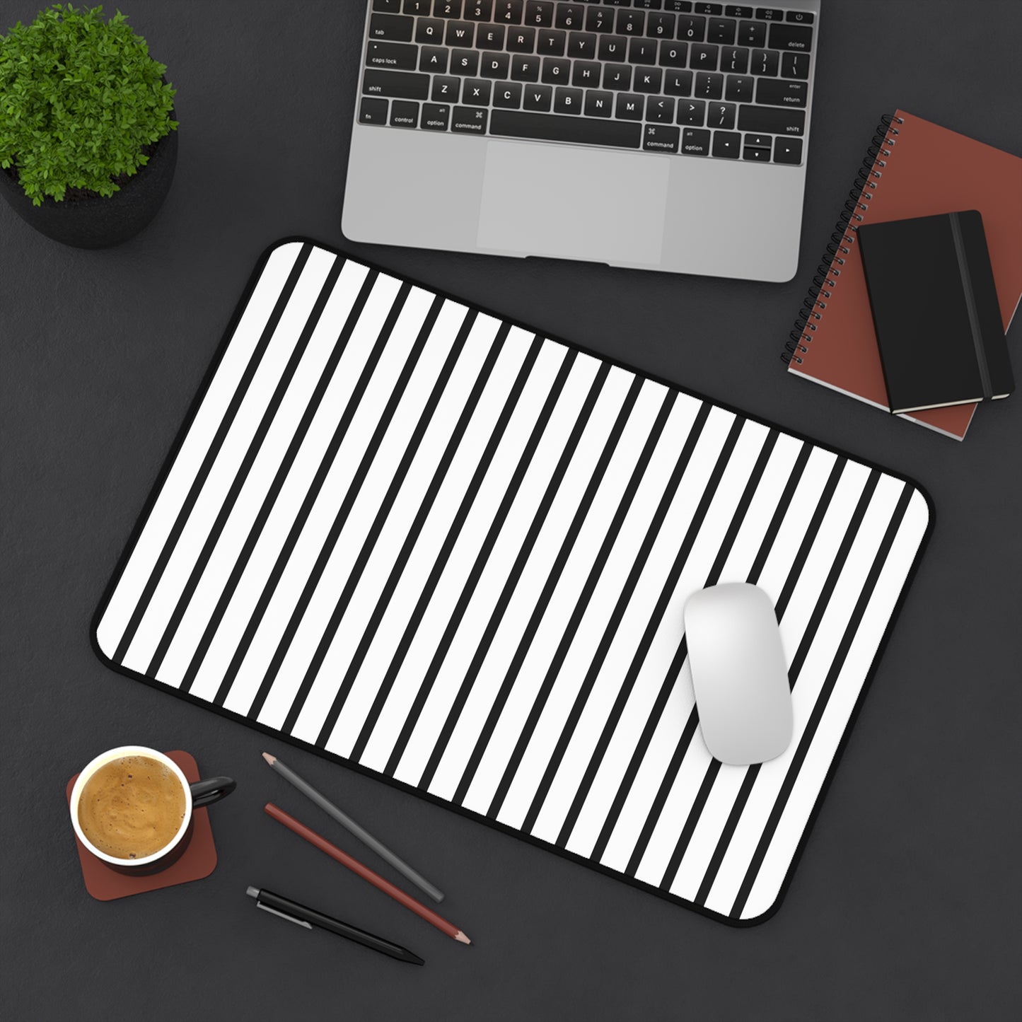 Minimal Black & White Striped Desk Mat