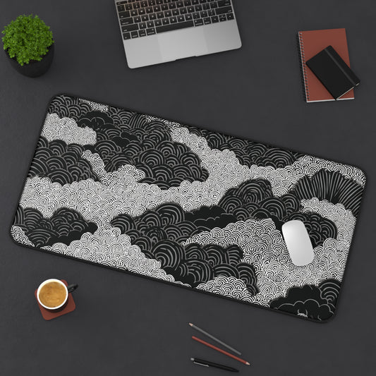 Zen Clouds Desk Mat: Black & White Mouse Pad
