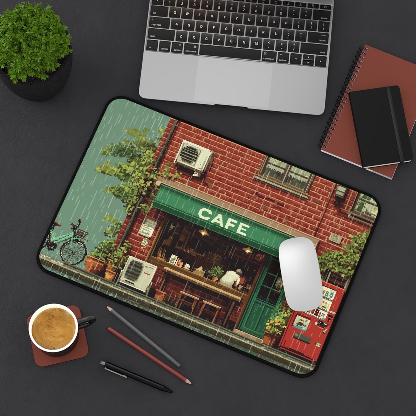 Coffee Shop Mouse Pad XL Pixel Art Style