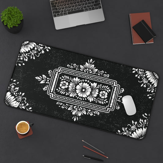Victorian Desk Mat: Black & White Vintage Mouse Pad