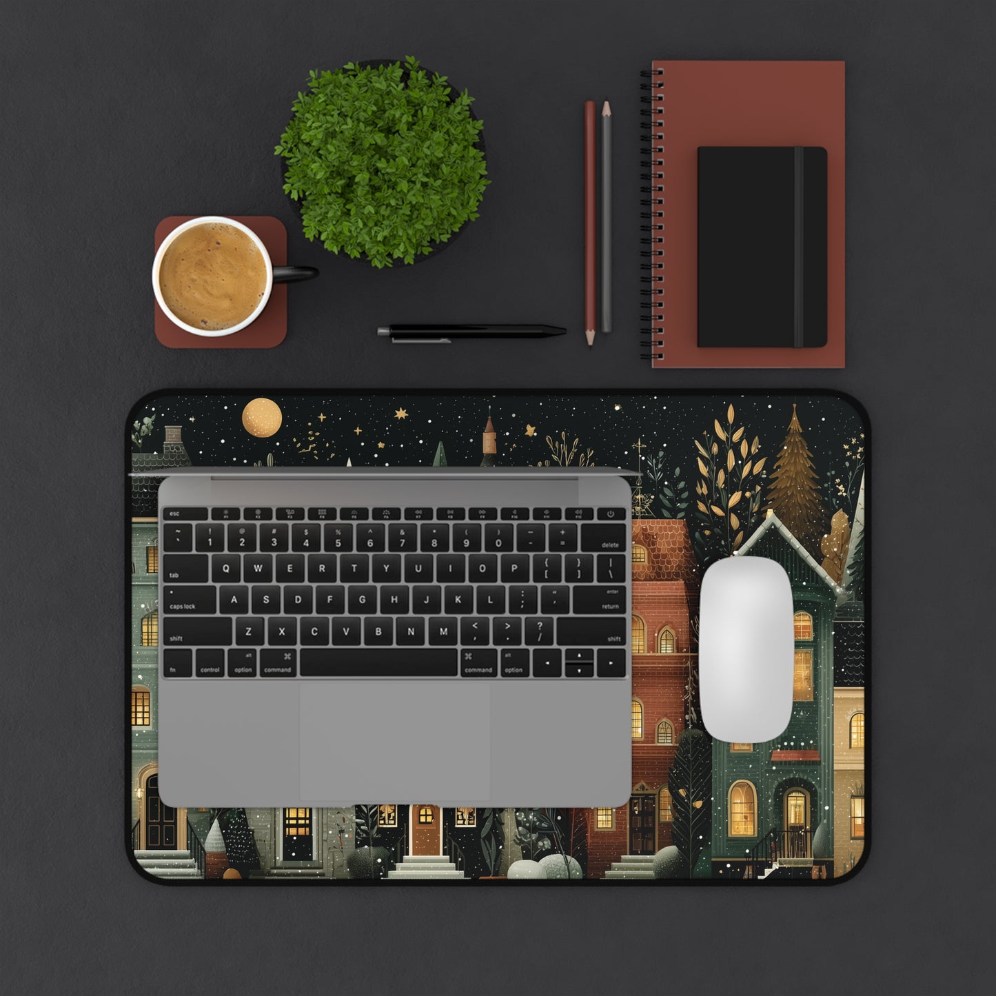 Snowy Christmas Desk Mat, Festive Winter Desk Pad