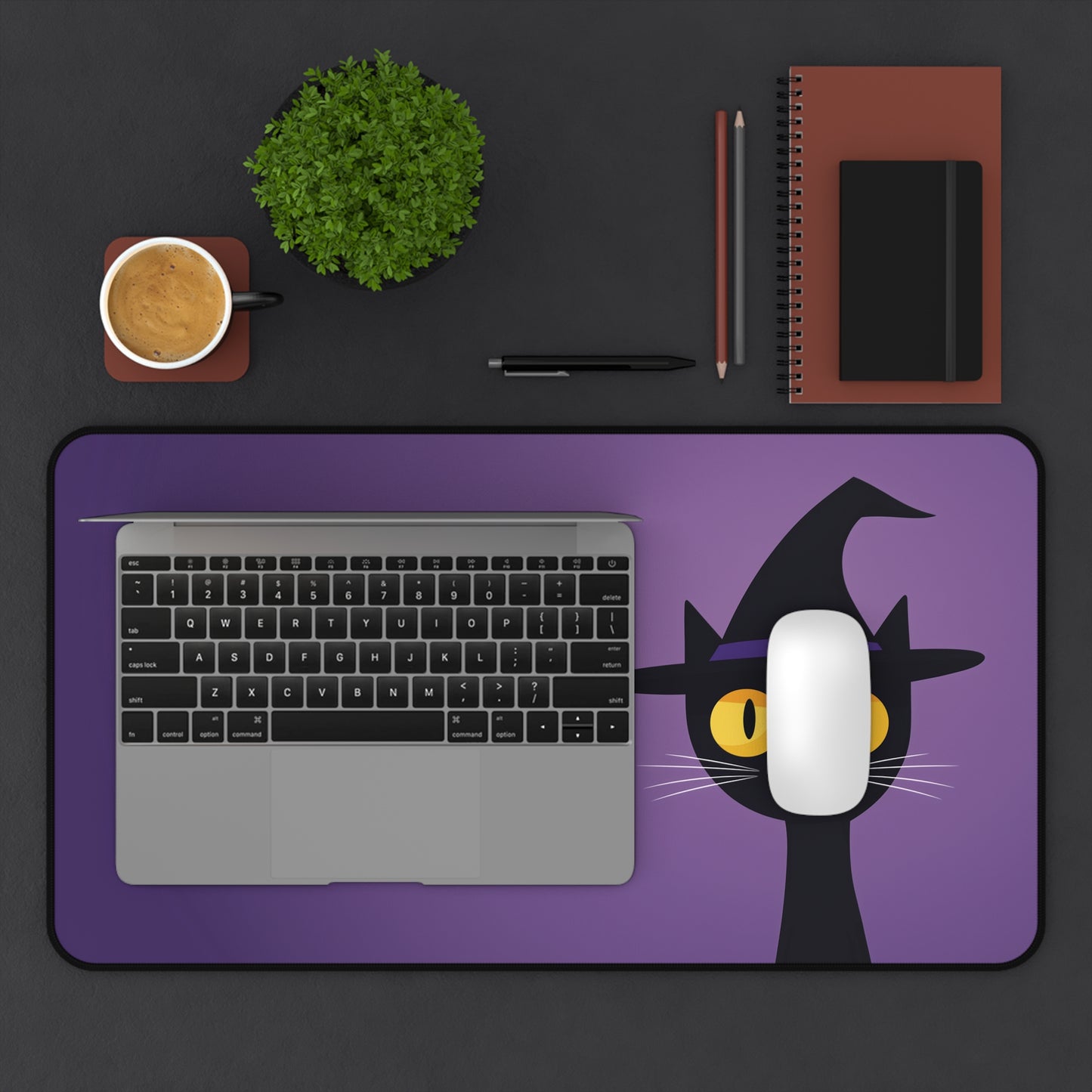 Spooky Cat Desk Mat, Purple Halloween MousePad XL
