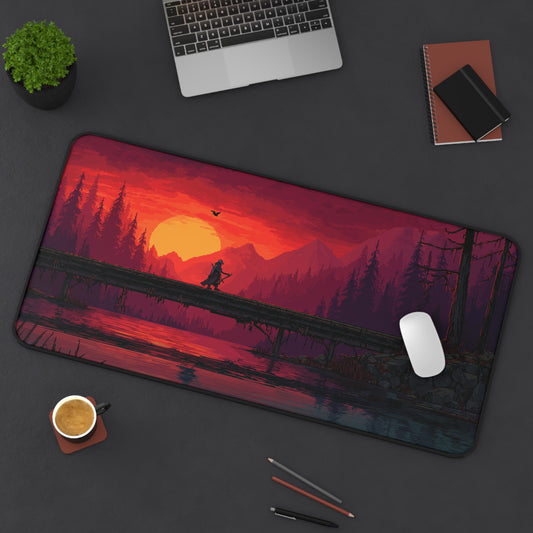 Samurai at Sunset: Pixel Art Desk Mat & Mouse Pad