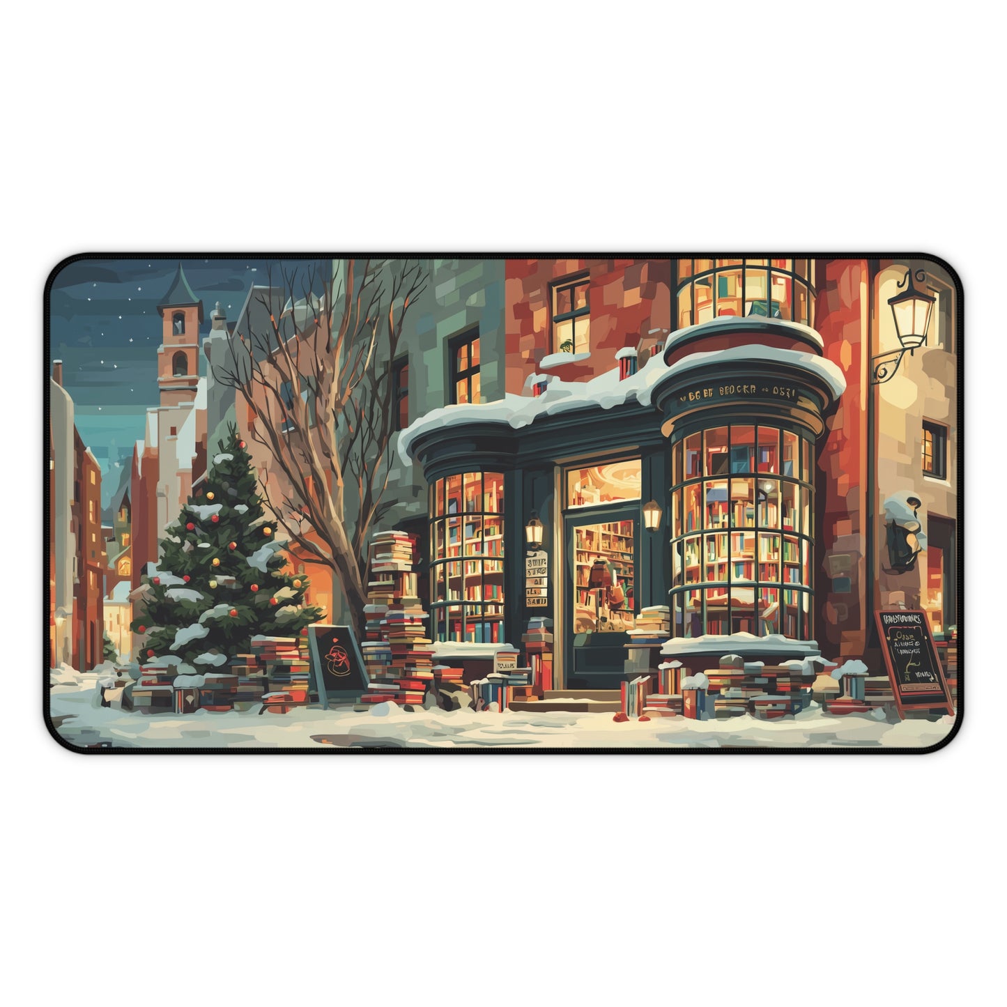 Winter Bookstore Desk Mat, Serene Christmas Desk Pad