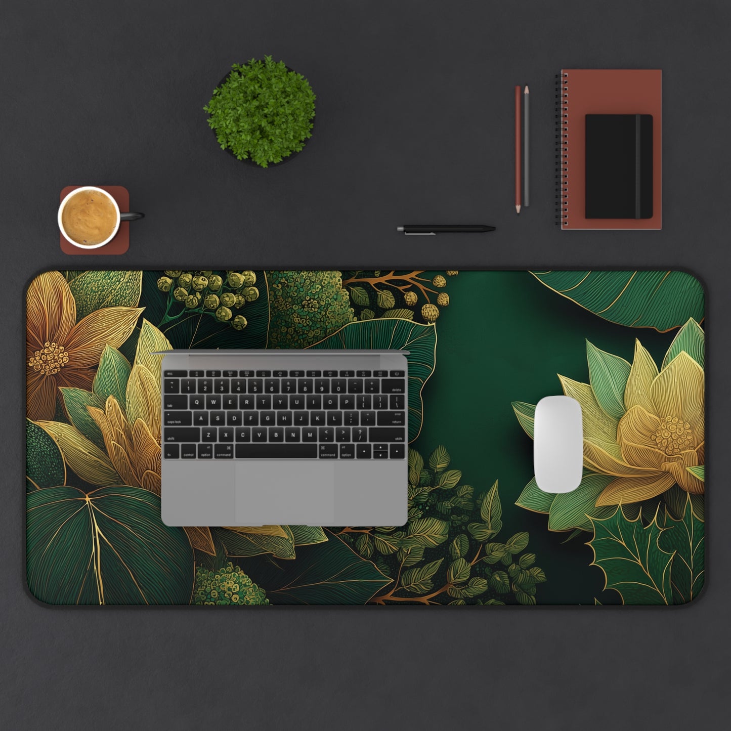 Green Floral Desk Mat for Christmas Office Decor