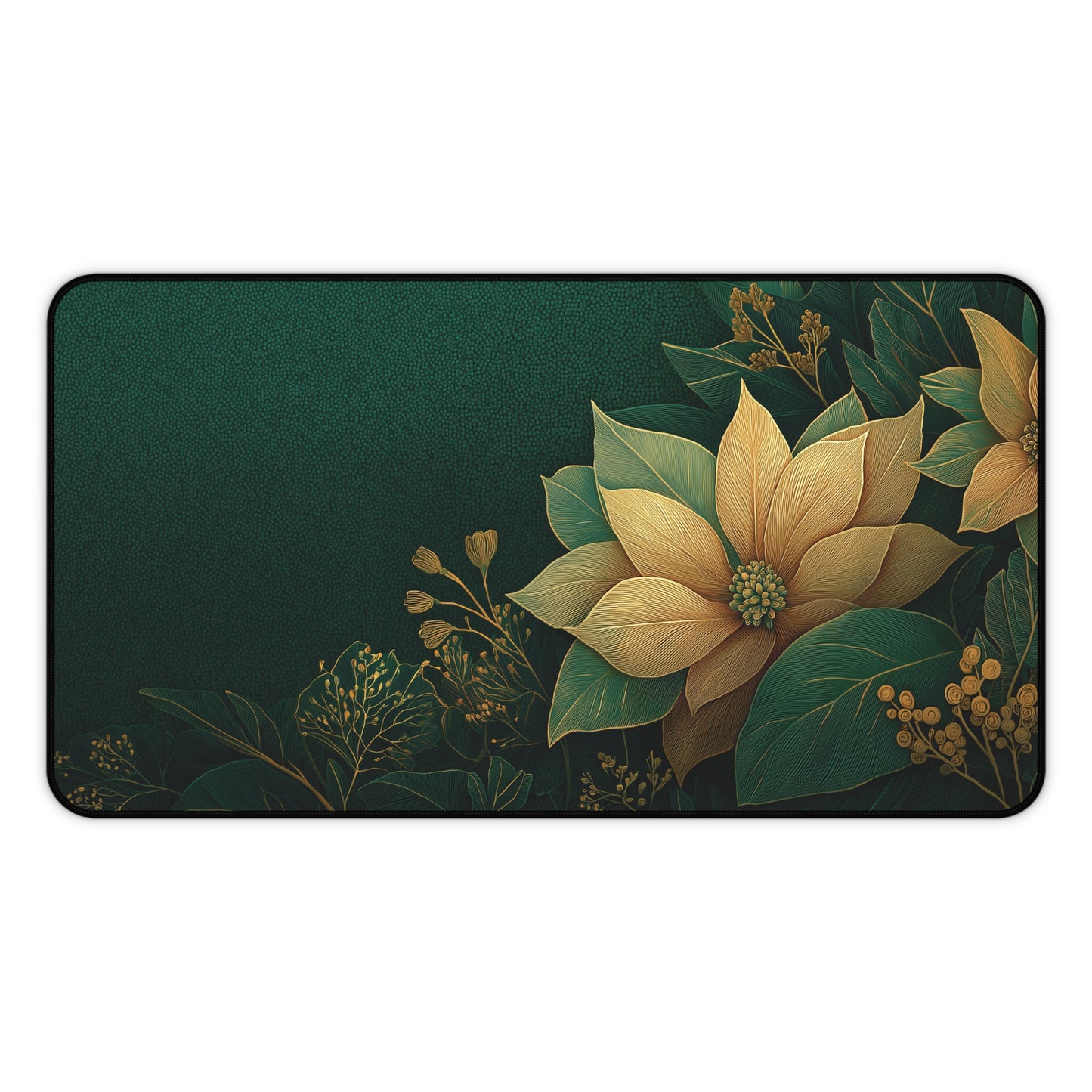 Floral Christmas Desk Mat, Green & Gold Festive Desk Pad