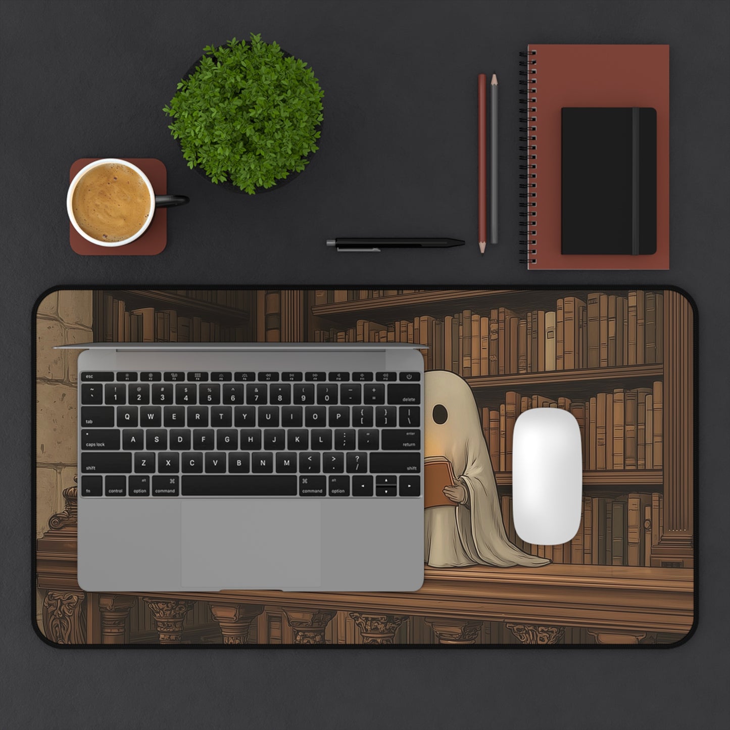 Bookworms Ghosts Desk Mat, Halloween Vibes Mouse Pad XL