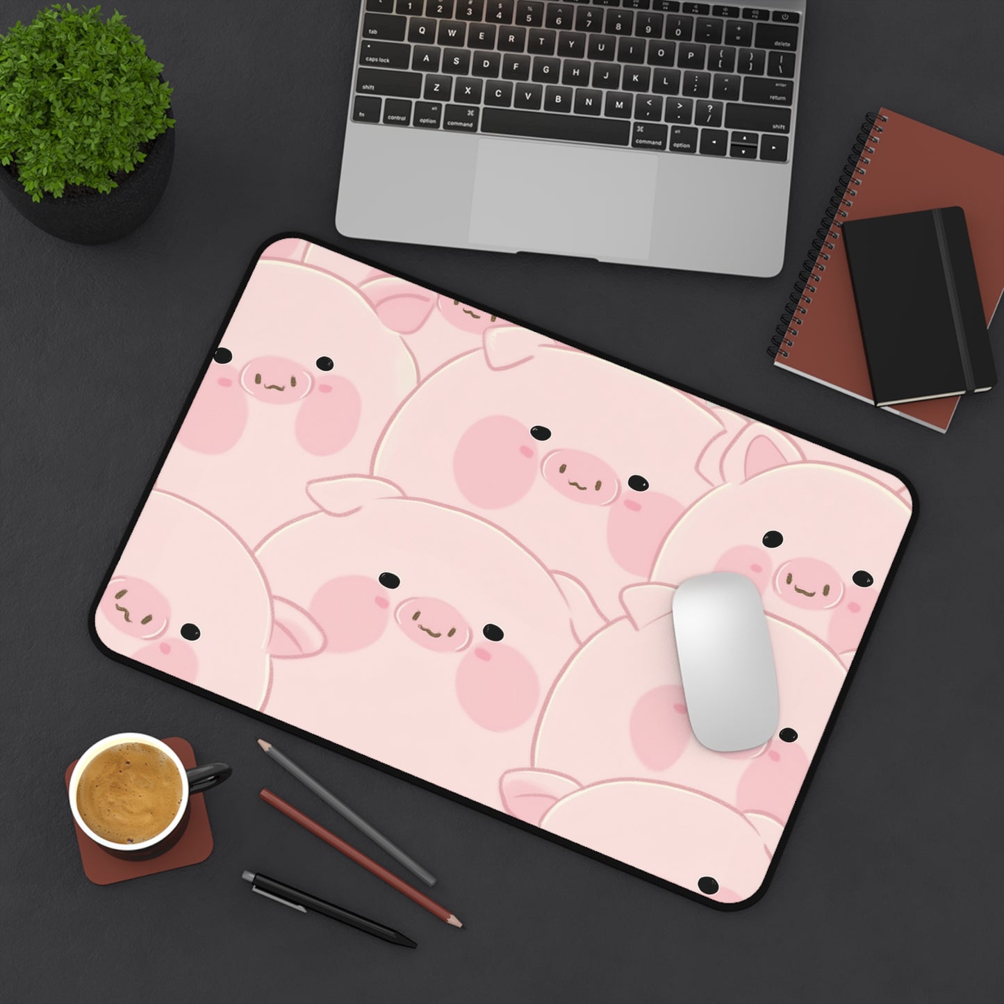 Kawaii Pig Desk Mat, Pink Cartoon Piggy Mouse Pad