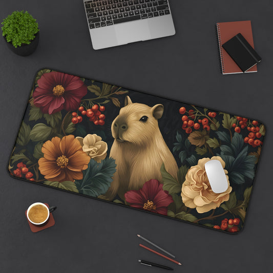 Vintage Capybara Floral Desk Mat