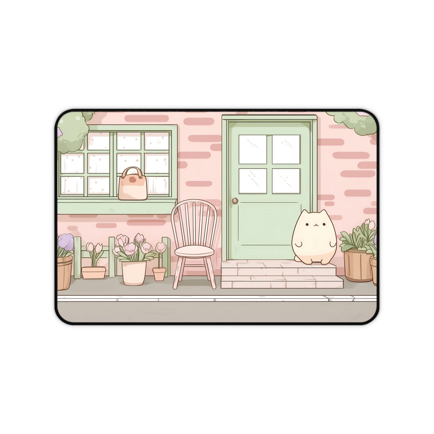 Kawaii Cottage Mouse Pad, Pastel Pink Gaming Desk Mat XL