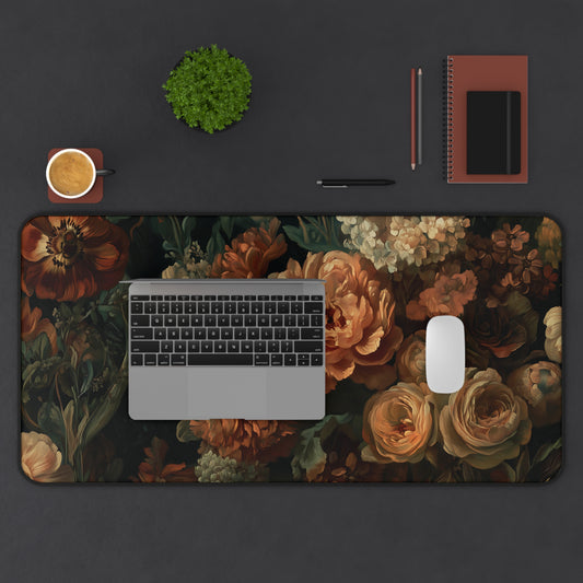 Artistic Floral Desk Mat, Vintage Rococo Flowers Mouse Pad, Elegant Desk Decor