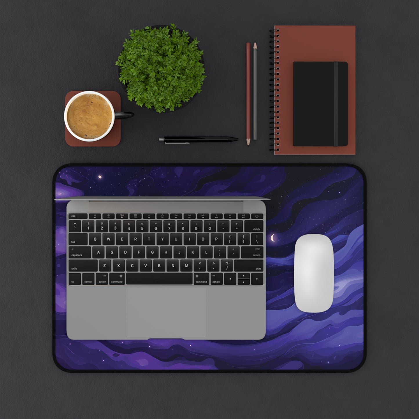 Abstract Purple Desk Mat, Celestial Moon Desk Pad