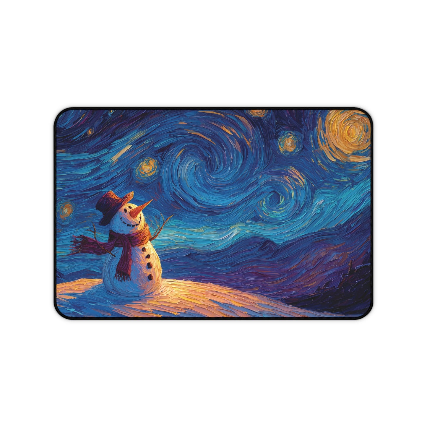 Snowman Desk Mat, Starry Christmas Night Mouse Pad