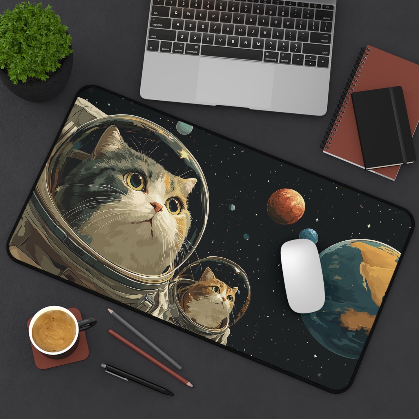 Astronaut Cats Desk Mat, Large Funny Space Gaming Mat