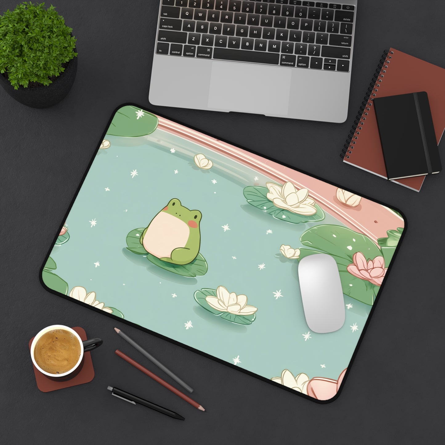 Cute Frog Gaming Mousepad Kawaii, Pastel Green Gamer Desk Pad