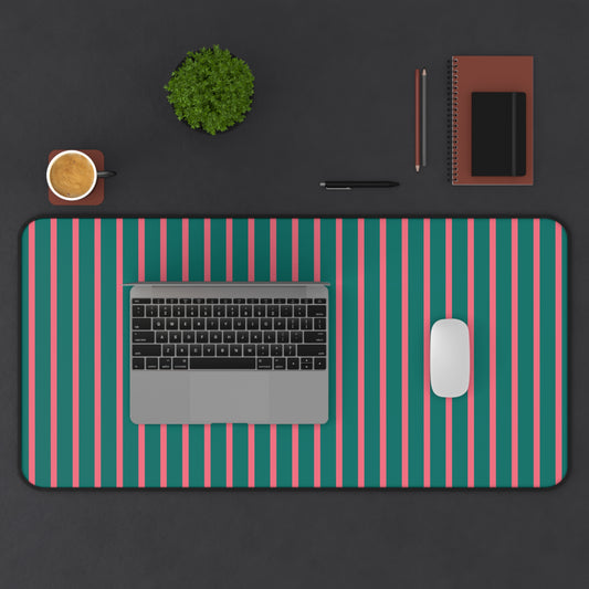 Teal & Coral Vertical Stripe Desk Mat — Modern Retro Office Mousepad