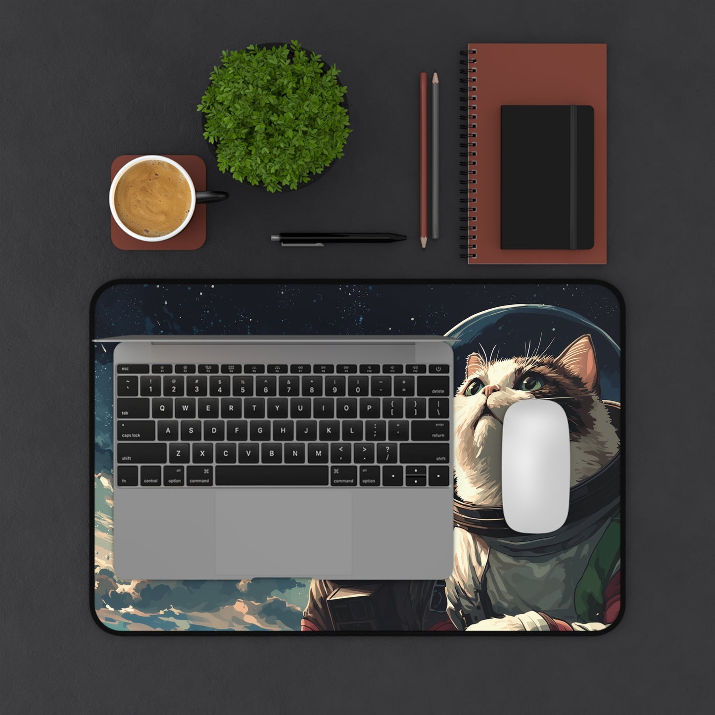 Funny Cats in Space Mouse Pad XL, Galaxy Kittens Desk Decor