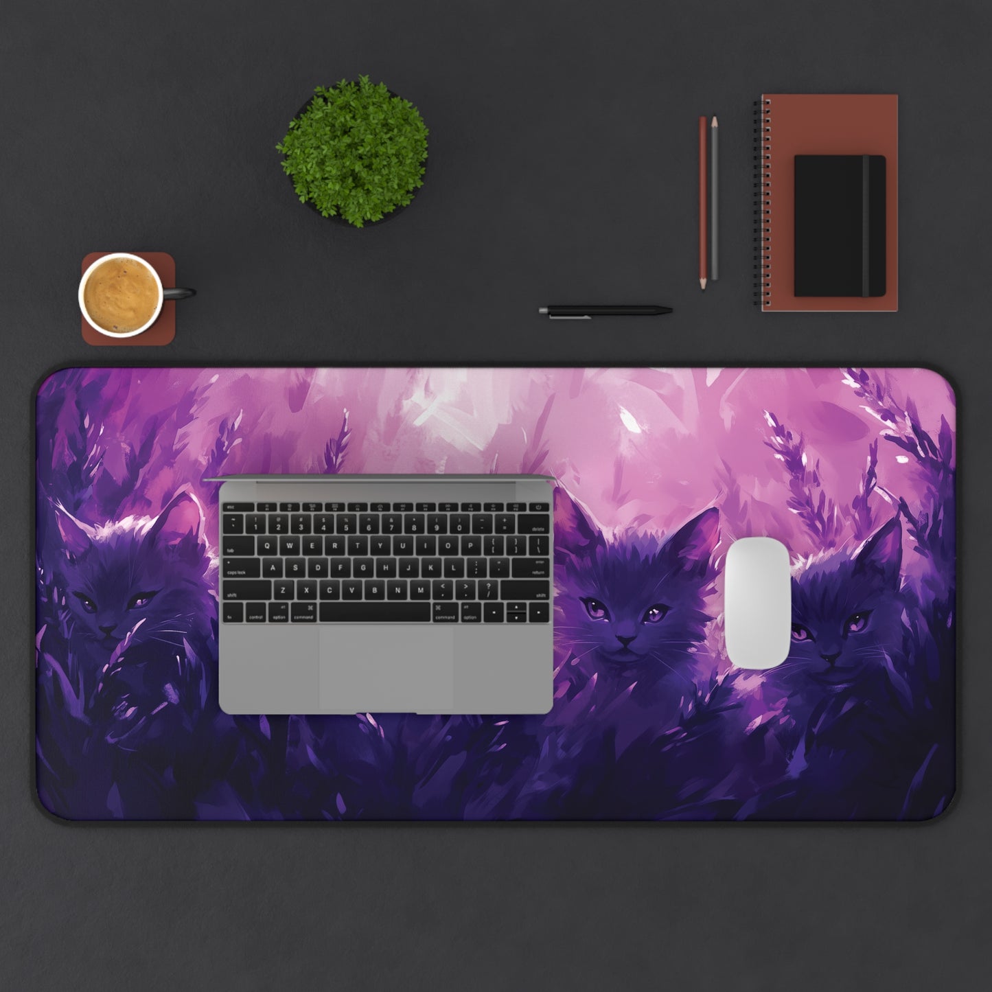 Lavander Cat Desk Mat, Aesthetic Purple Desk Pad, Mouse Pad for Cat Lovers