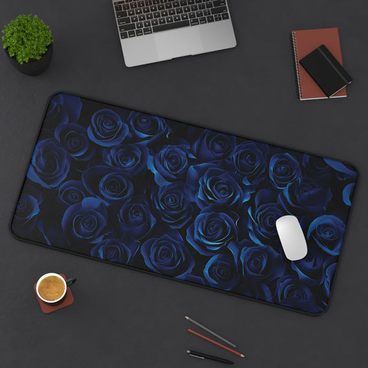 Blue Roses Desk Mat, Floral Mouse Pad, Dark Cottagecore Desk Pad