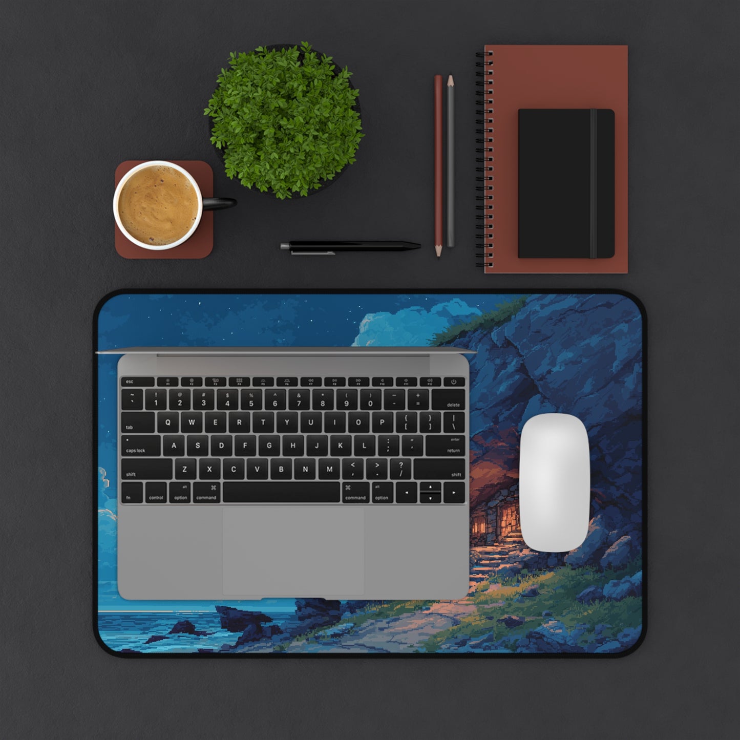 Pixel Art Night Landscape Desk Mat