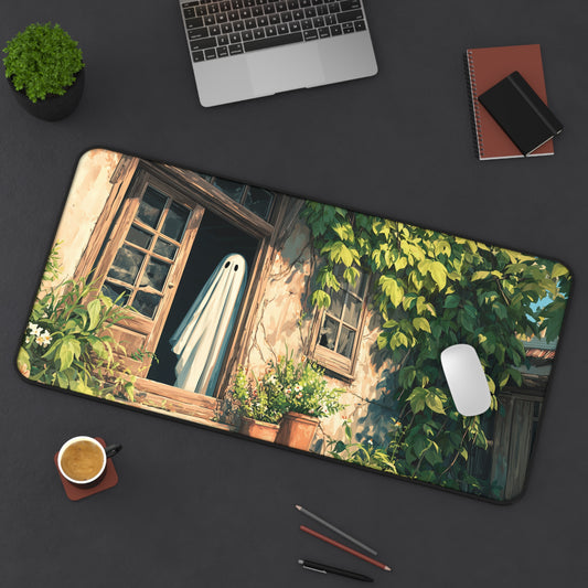 Ghost Cottage Desk Mat, Spooky & Cozy Halloween Vibes
