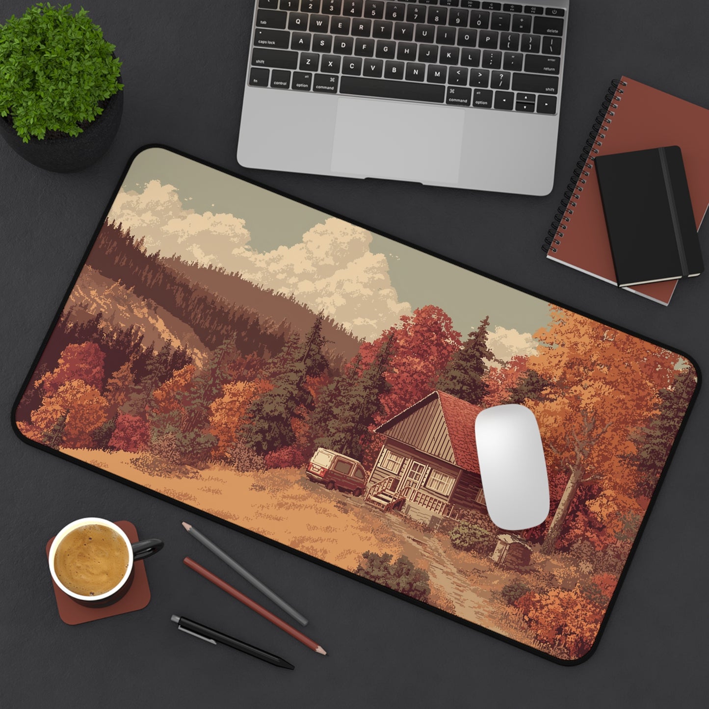 Pixel Art Forest Desk Mat, Fall Gaming Keyboard Mat