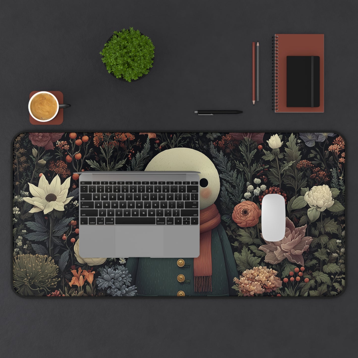 Snowman Desk Mat, Christmas Floral Desk Pad